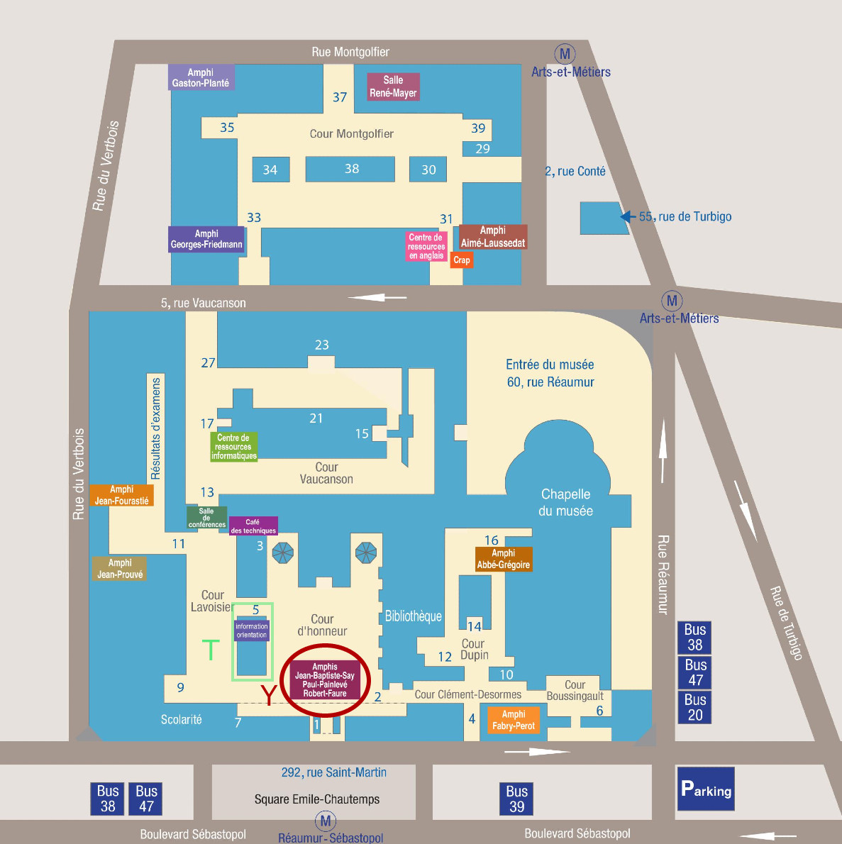 CNAM Campus Map with marked locations