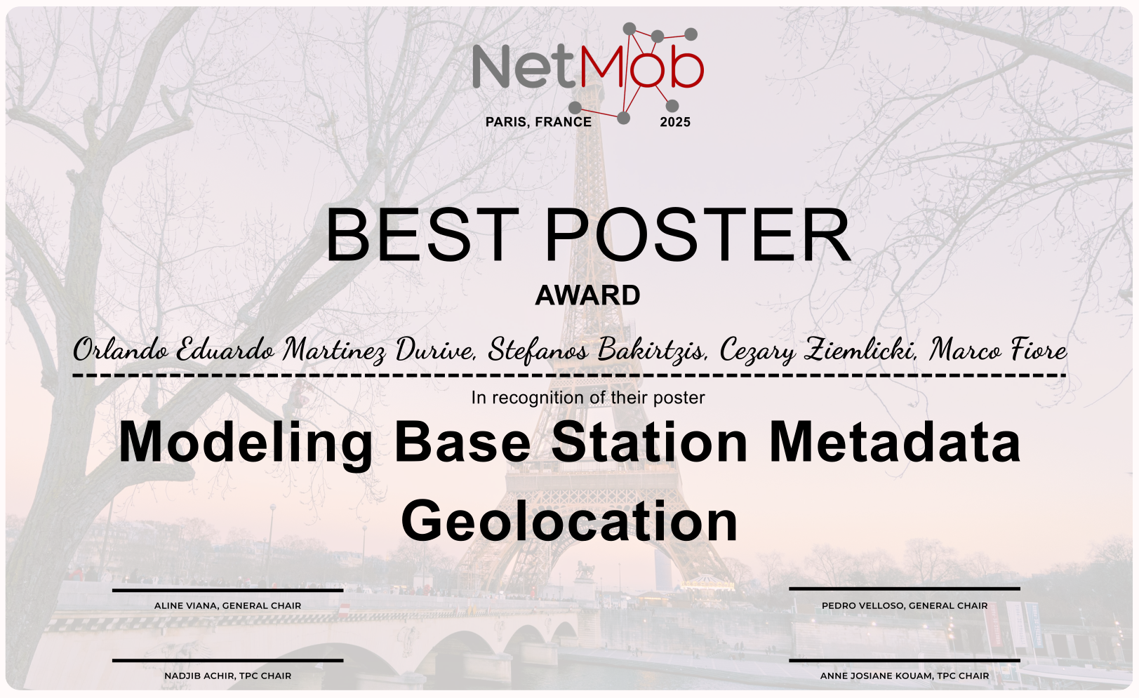 Certificate: Best Main Conference Poster